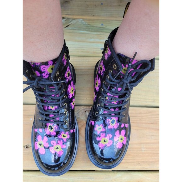 Doctor Martens JUNIOR 1460 PANSY PATENT LEATHER LACE UP BOOTS DR DOC WOMENS 5 36 - Picture 2 of 16